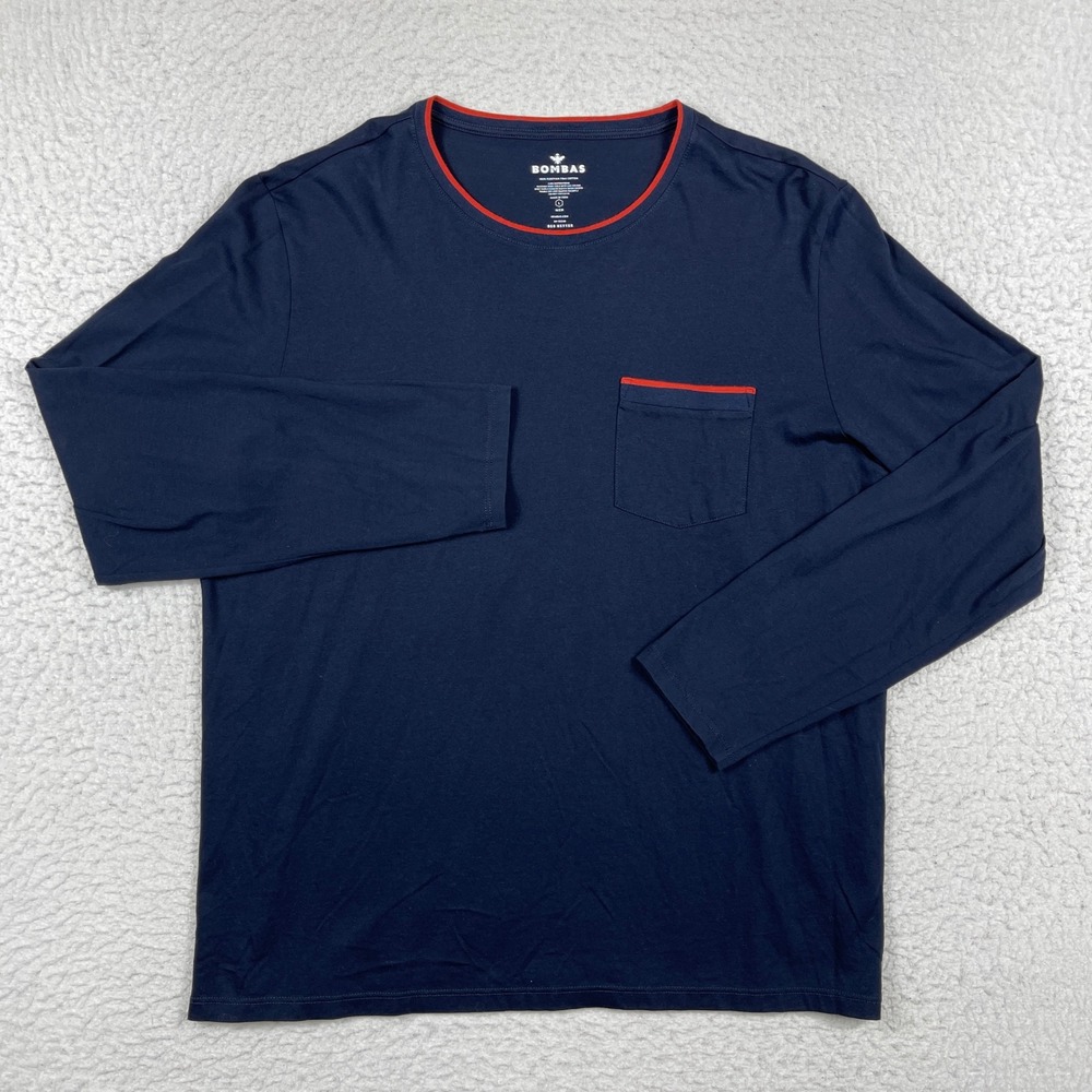 Bombas Long Sleeve T-Shirt Mens Large Navy Blue Pima Cotton Pocket Tee Comfort